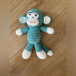 Hand Crocheted Monkey Aqua & White